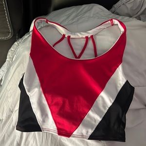 Exercise too, Pink by VS, small, black red and white, crisscross back